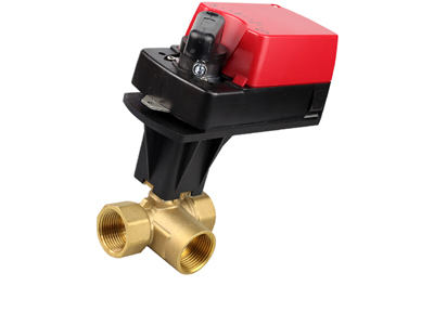 Шаровый кран трехходовой латунный Ду25 с регулирующим приводом CFEBV-DN25-3